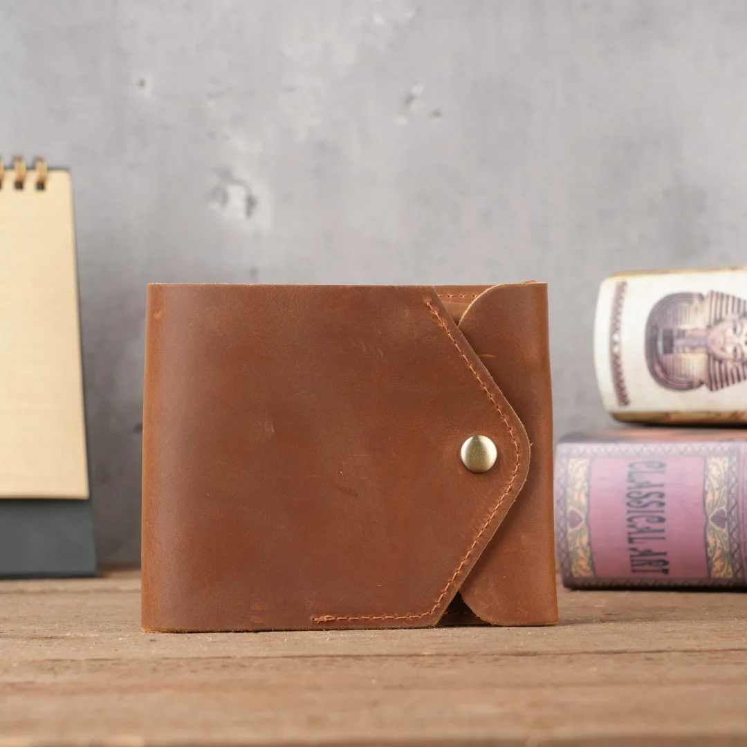 Men's First-Layer Cowhide Card Bag, Retro Crazy Horse Leather Wallet, Simple European and American Style Change Bag, Card Bag.