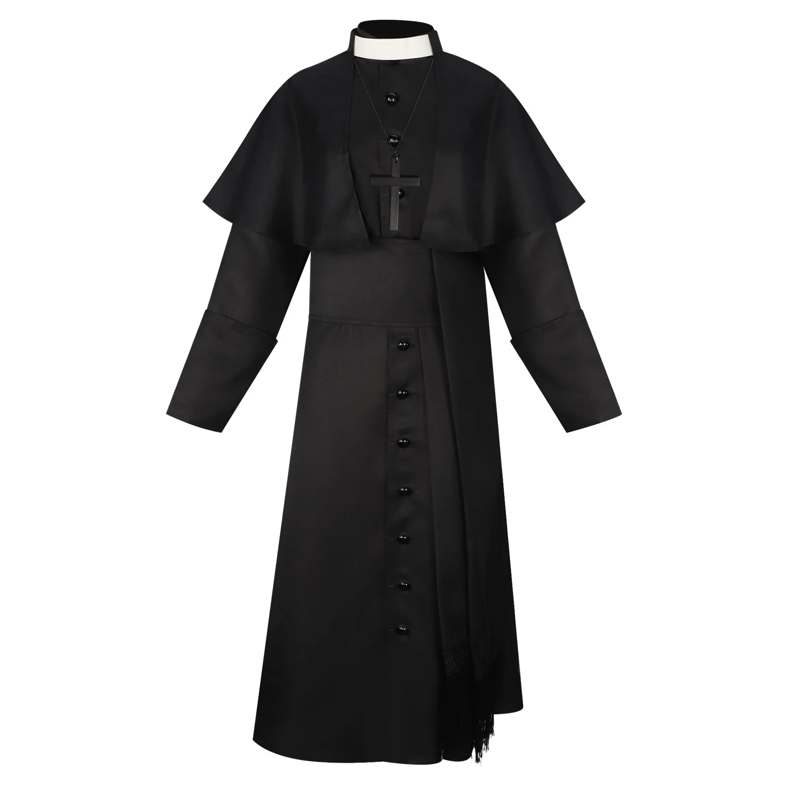 Мужской костюм-туника, черный средневековый монах, священник, Ренессанс, косплей с крестом, ожерелье