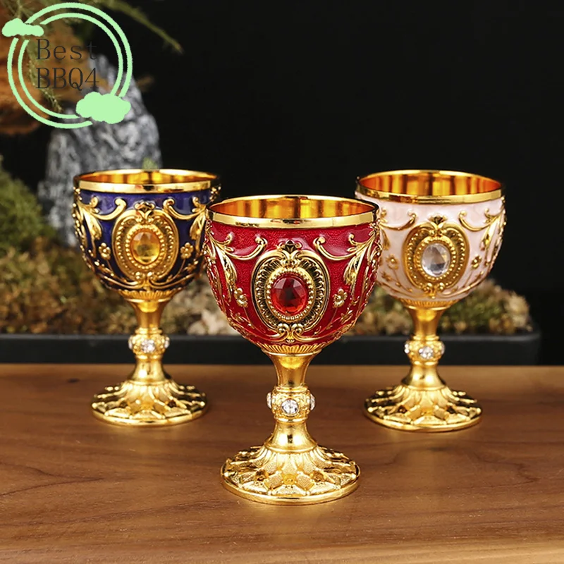 (BBQ4)1pc Timeless Embossed Metal Chalice Goblet Vintage Wine Champagne Liqueur Cup Perfect For Bars Restaurants Home Decor
