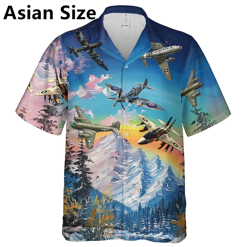 Fashion Airplane Graphic Shirts For Men Summer Trend Short Sleeve 3D Fighter Printed Kids Shirts Casual Oversized Blouse Tops