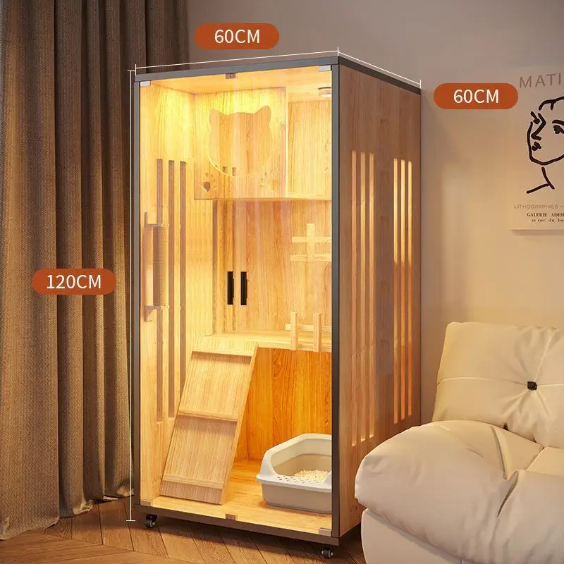 No land occupied cage cat villa with toilet integrated cabinet three-layer household indoor cat house solid wood
