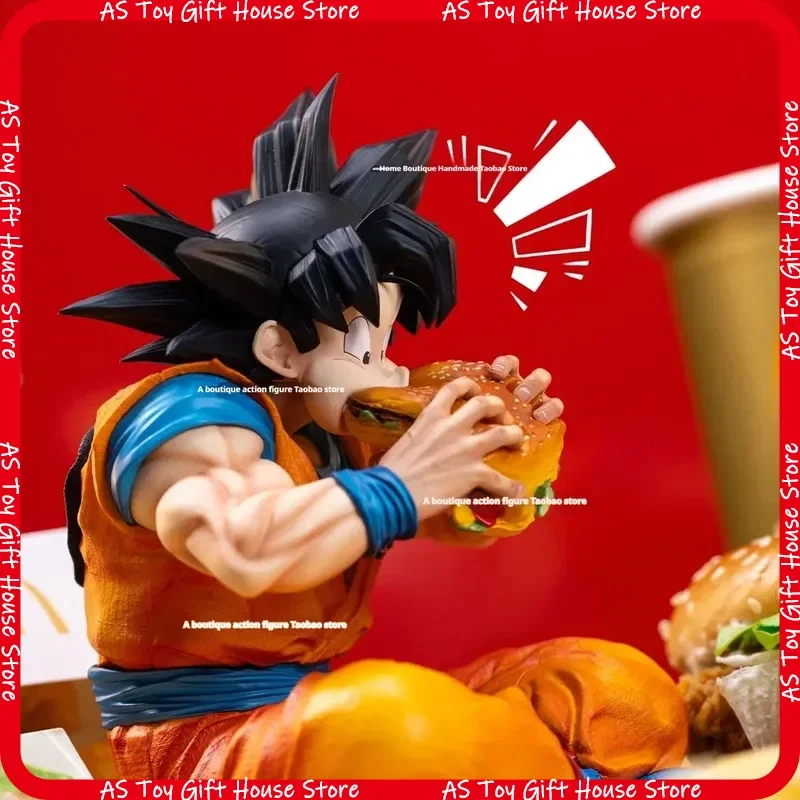 Dragon Ball Son Goku GK-Statue PVC-Figur, die einen Hamburger isst, für Auto-Computer-Gehäuse-Dekoration, Geburtstagsgeschenk für erwachsene Anime-Fans.