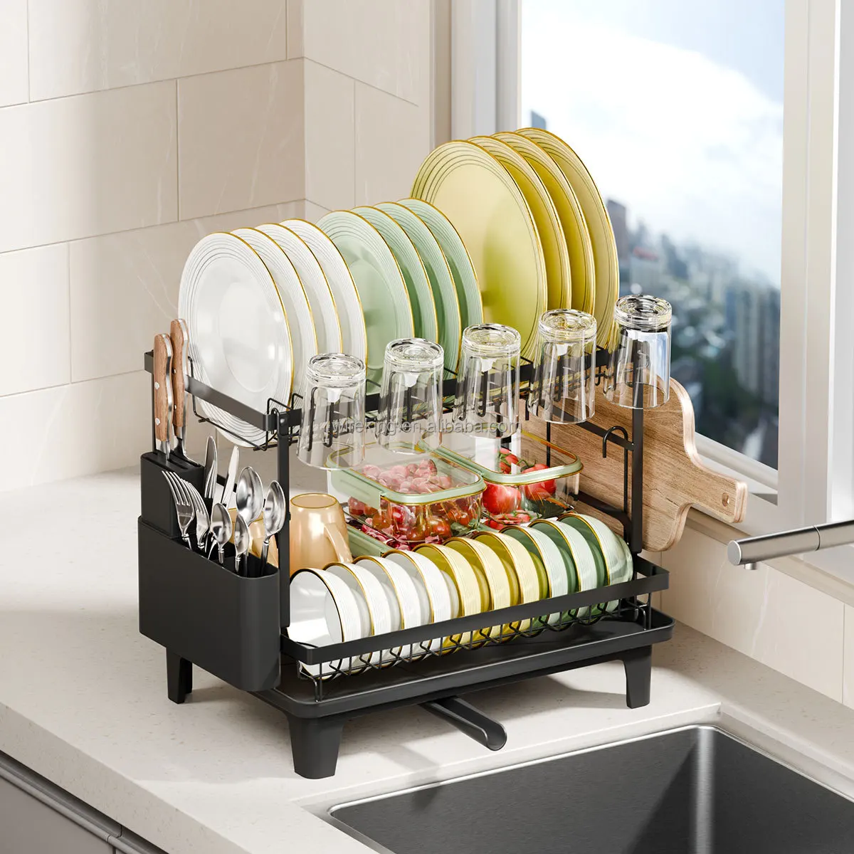 

WIREKING Dish Drying Rack Large 2 Tier Dish Racks for Kitchen Counter and Sink Dish Drainers Kitchen Organization and Storage
