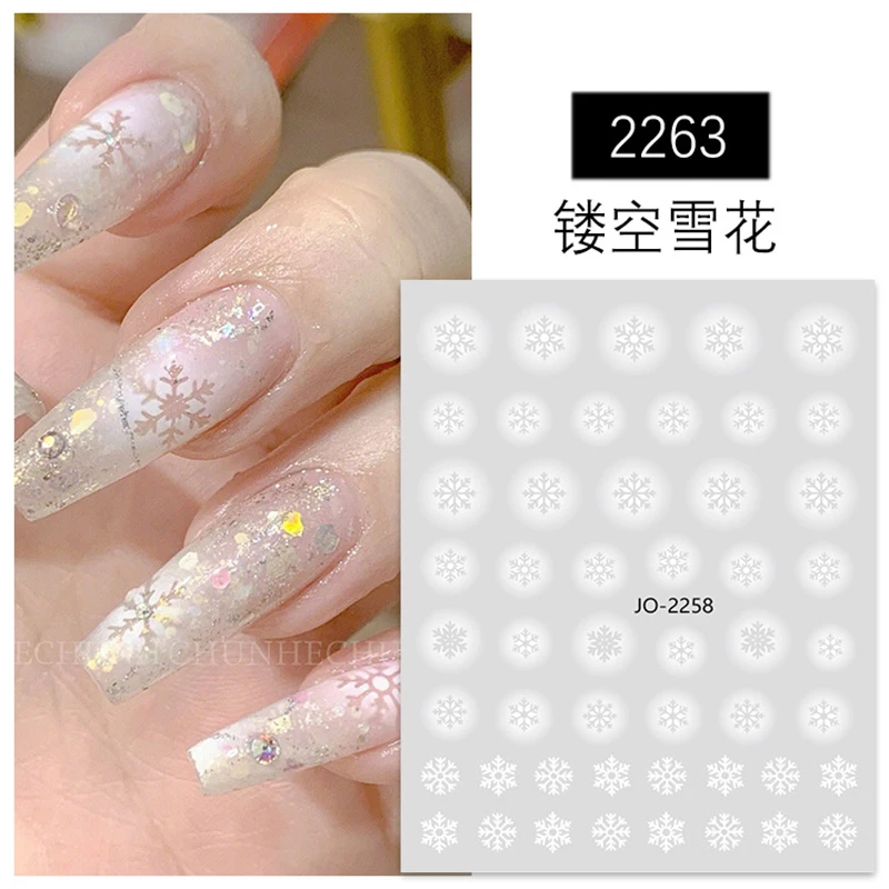 Nail Art 3D-stickers Witte holle sneeuwvlokken Kerstbomen Teruglijm Nagelstickers Decoratie voor nageltips Schoonheid