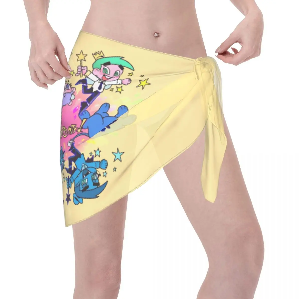 Custom The Fairly Oddparents Vrouwen Korte Sarongs Strand Wrap Cartoon Voor Badmode Strand Bikini Wrap Jurk Badpak Coverups