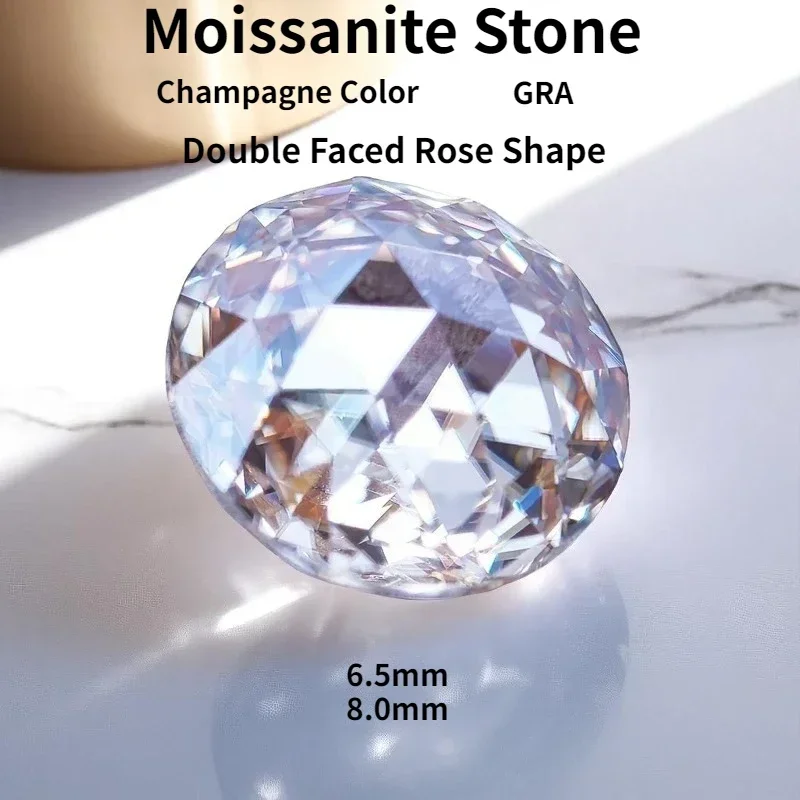 

Champagne Color Moissanite Stone Double Faced Rose Shape with Certificate DIY Charms Ring Necklace Earrings Main With