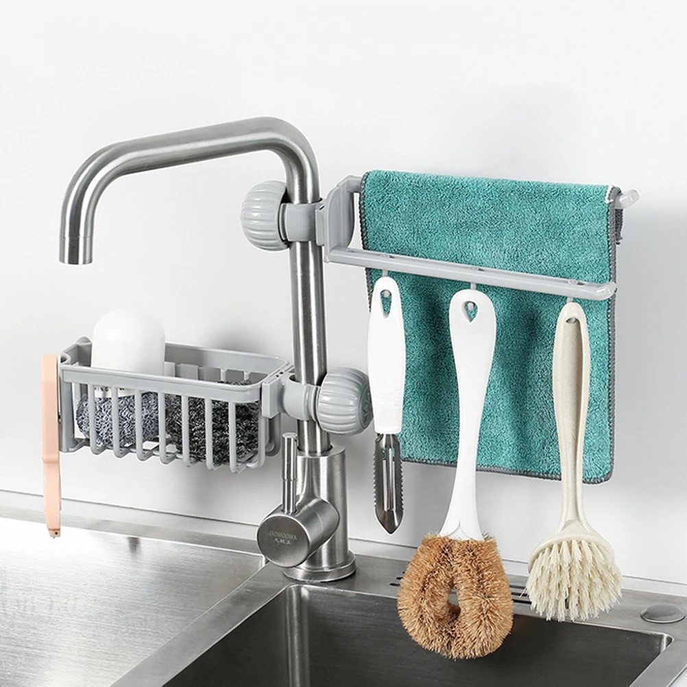 

2pcs Drain Rack For Sink Faucet Mount Sponge Holder Kitchen Storage Shelf Drying Organizer Dishcloth Holder Grey