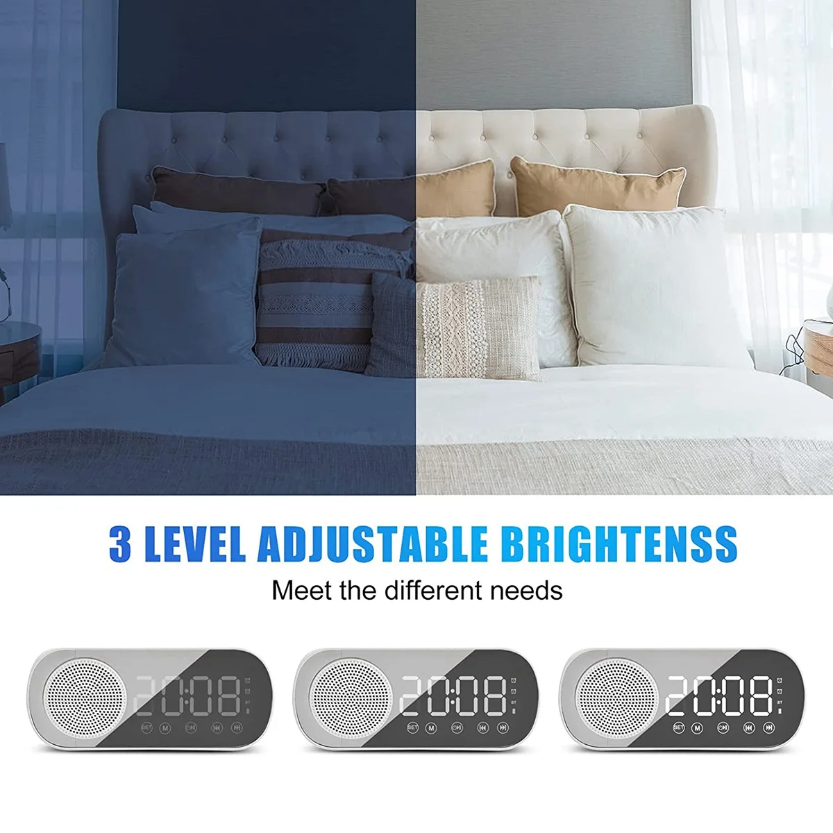 M85K LED Digital Alarm Clock with FM Radio and Bluetooth Speaker, 3 Levels Brightness Diming Mode,Snooze Clocks for Decor