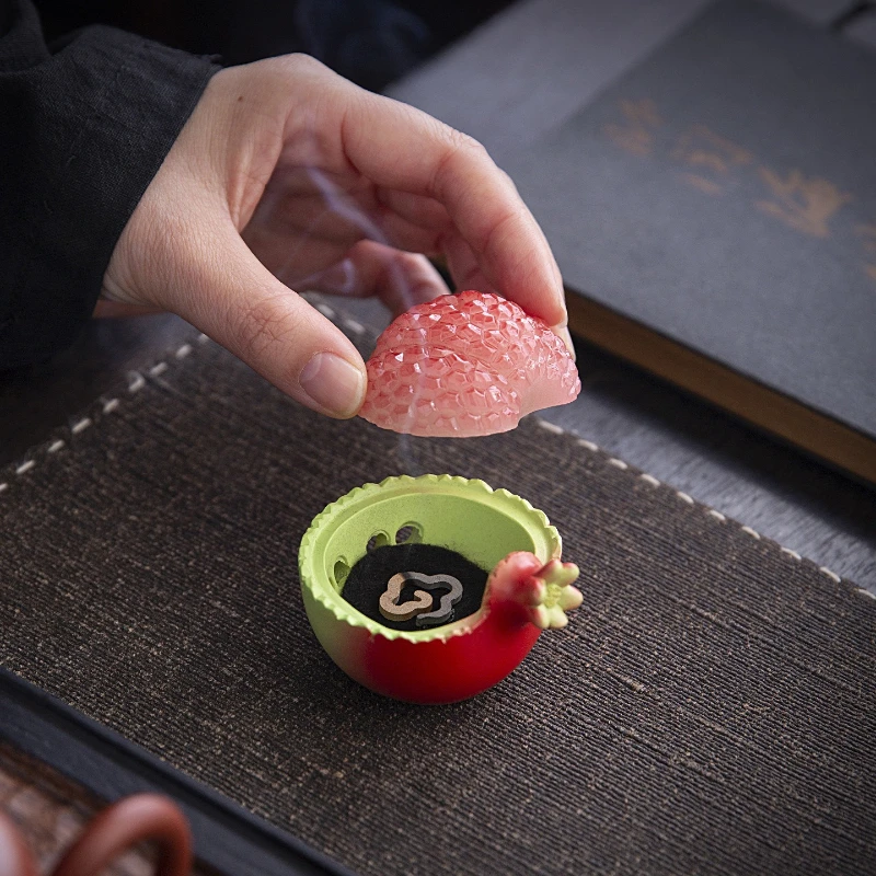 Mini High-end Niche Pomegranate Incense Burner Household Indoor Tea Table Ceremony Plate Incense Burner Aromatherapy Ornament