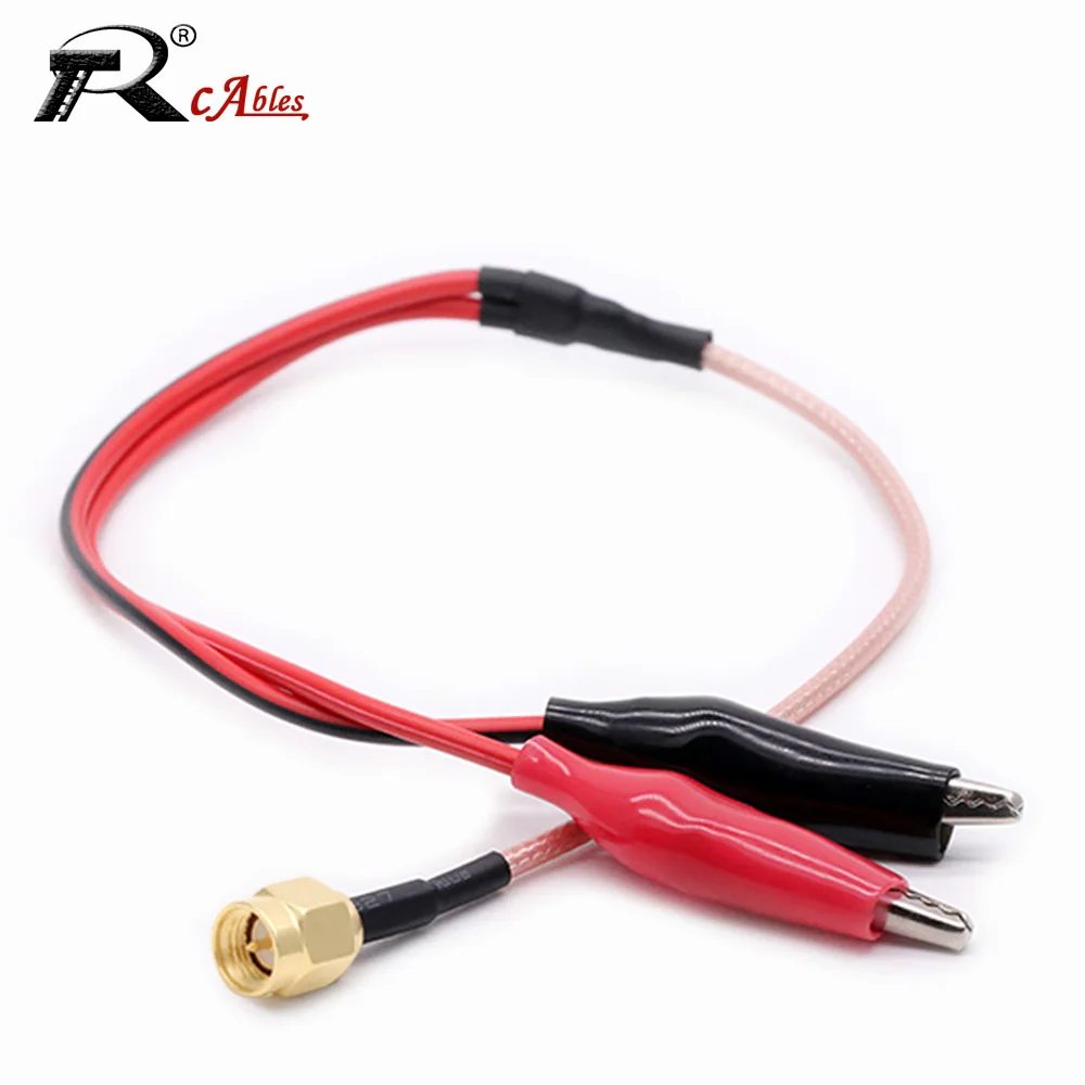 RF Cabo Coaxial SMA macho Plug para clipes de jacaré duplo, vermelho e preto Tester Lead Wire, 50cm Connector, RG316, 1Pc