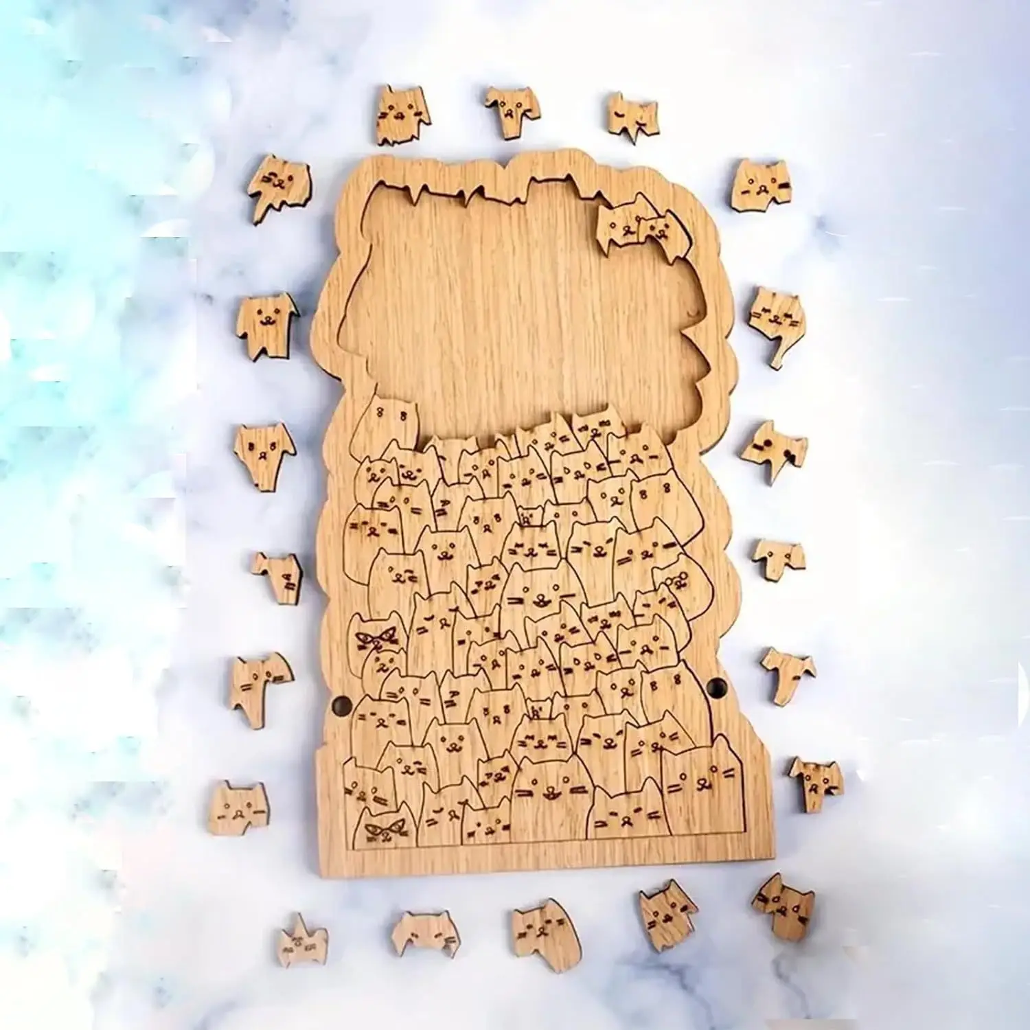 Cats Wooden Jigsaw Puzzle - Unique Irregular Animal Shaped Brain Teaser for Adults Kids, Eco-Friendly Wood Puzzle Game, Creative