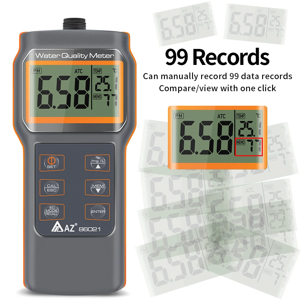 Imagem -05 - Multi Função Dissolvido Detector de Oxigênio Medidor de ph Aquarium Oxigênio Content Tester Alta Precisão Água Qualidade Tester Az86021