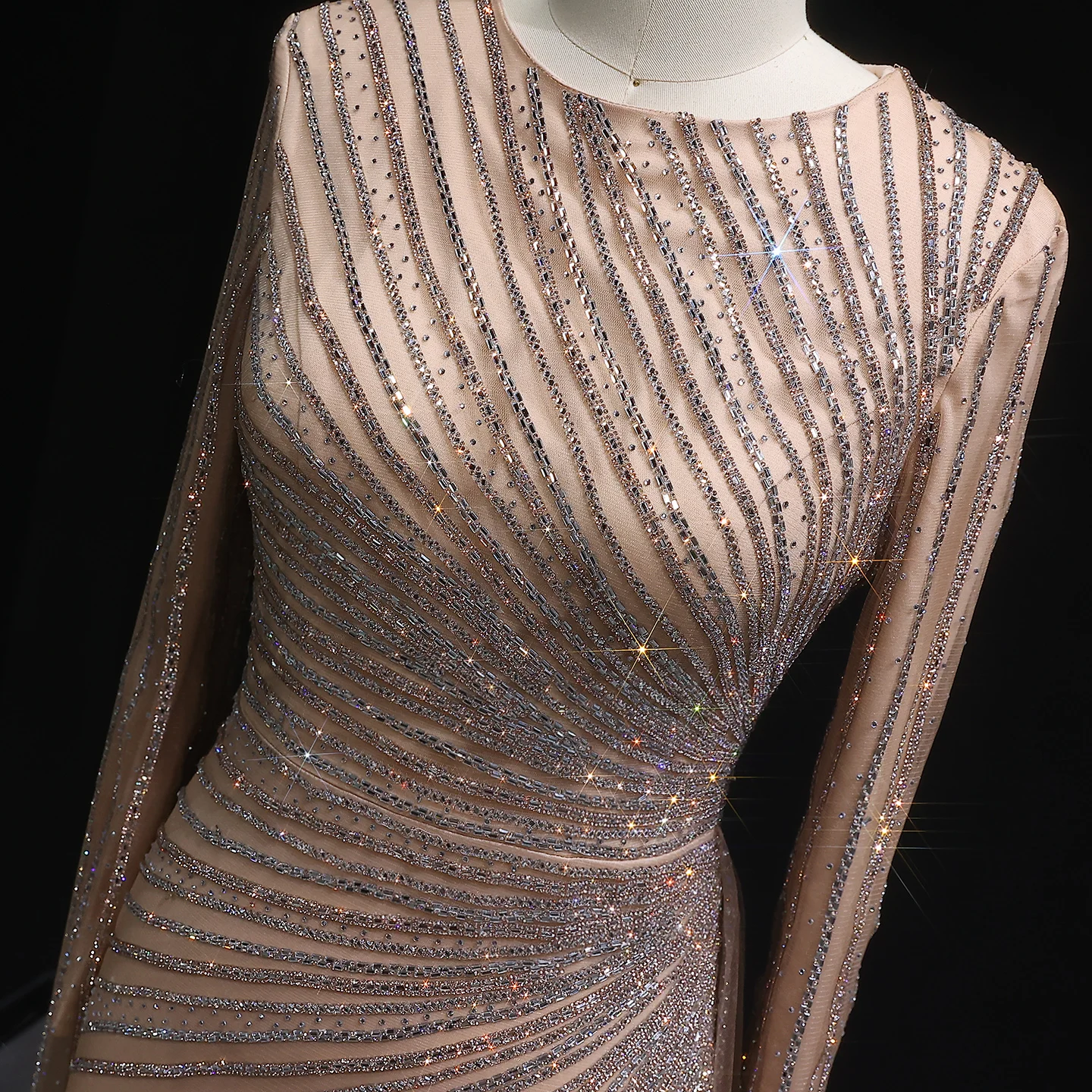Sharon Said Luxuriöses Graublaues Meerjungfrauen-Abendkleid mit Seitenrock in Roségold für Damen, Hochzeitsfeierkleid 2026 SS113 Maßanfertigung – Detail 8