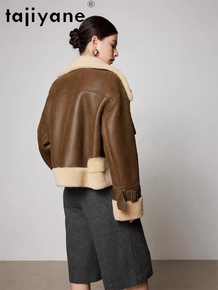 TAJIYANE 100% Merino Sheepskin with Wool Attached Jacket Women Motorcycle Short Real Fur Coat Winter Woman Clothing шуба женская
