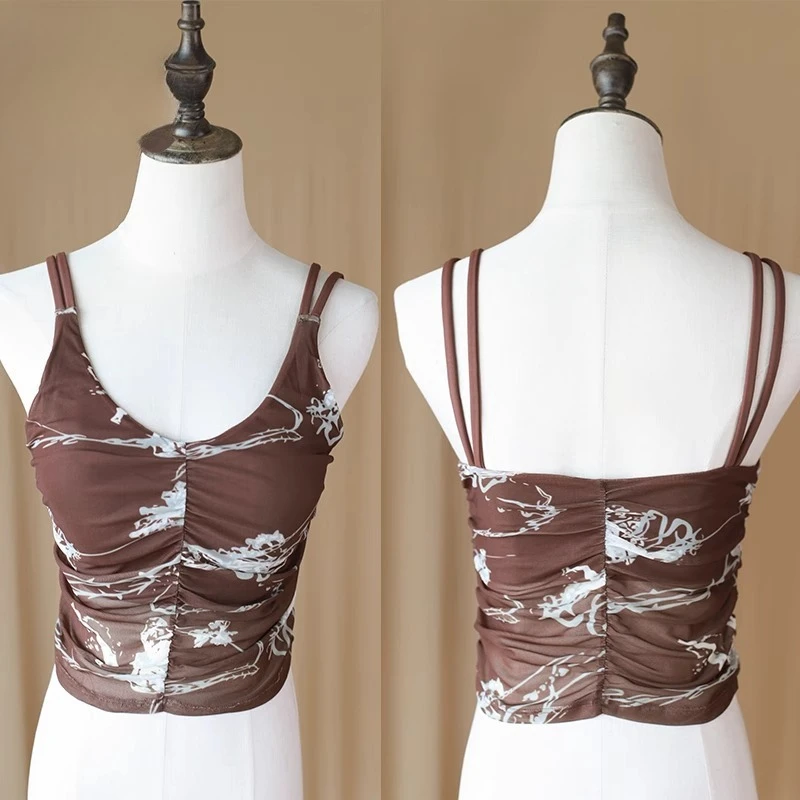 カスタマイズされたオリジナルベリーダンス衣装ストラップトップコーヒープリントインナーアンダーカバーブラジャー女性インド服女性ベリーダンスウェア