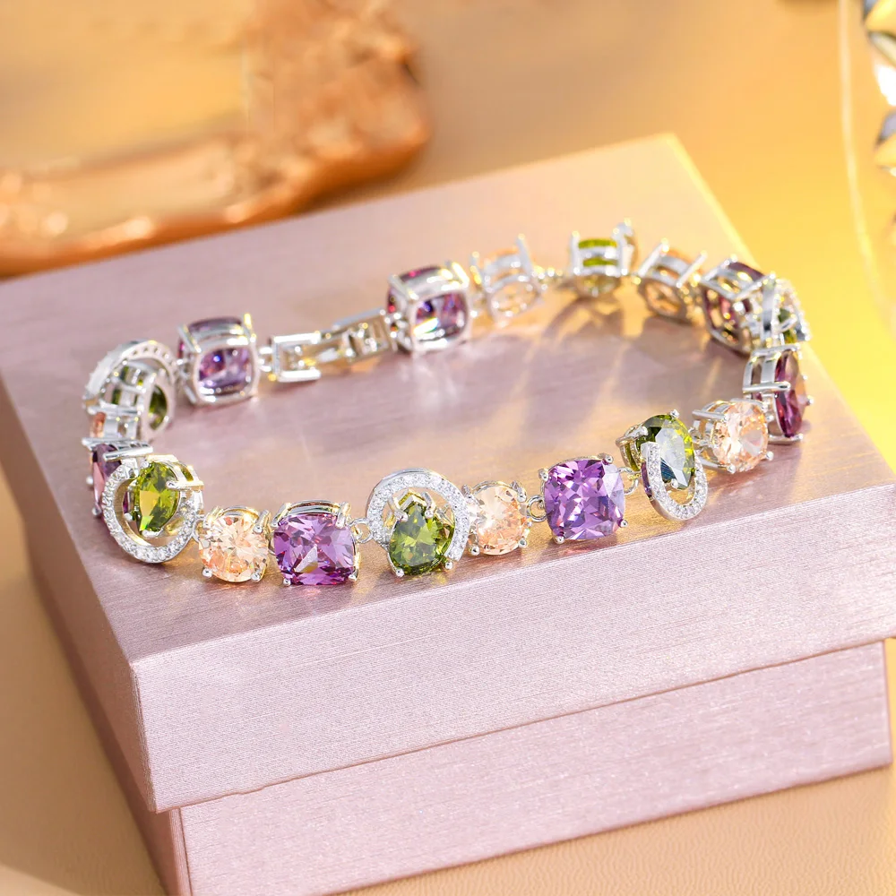 CWWZircons Echte Zirkonia Funkelnde Lila Olivgrüne CZ-Anhänger Damen-Verlobungs-Party-Armbänder Schmuck Großhandel S0216 – Detail 8