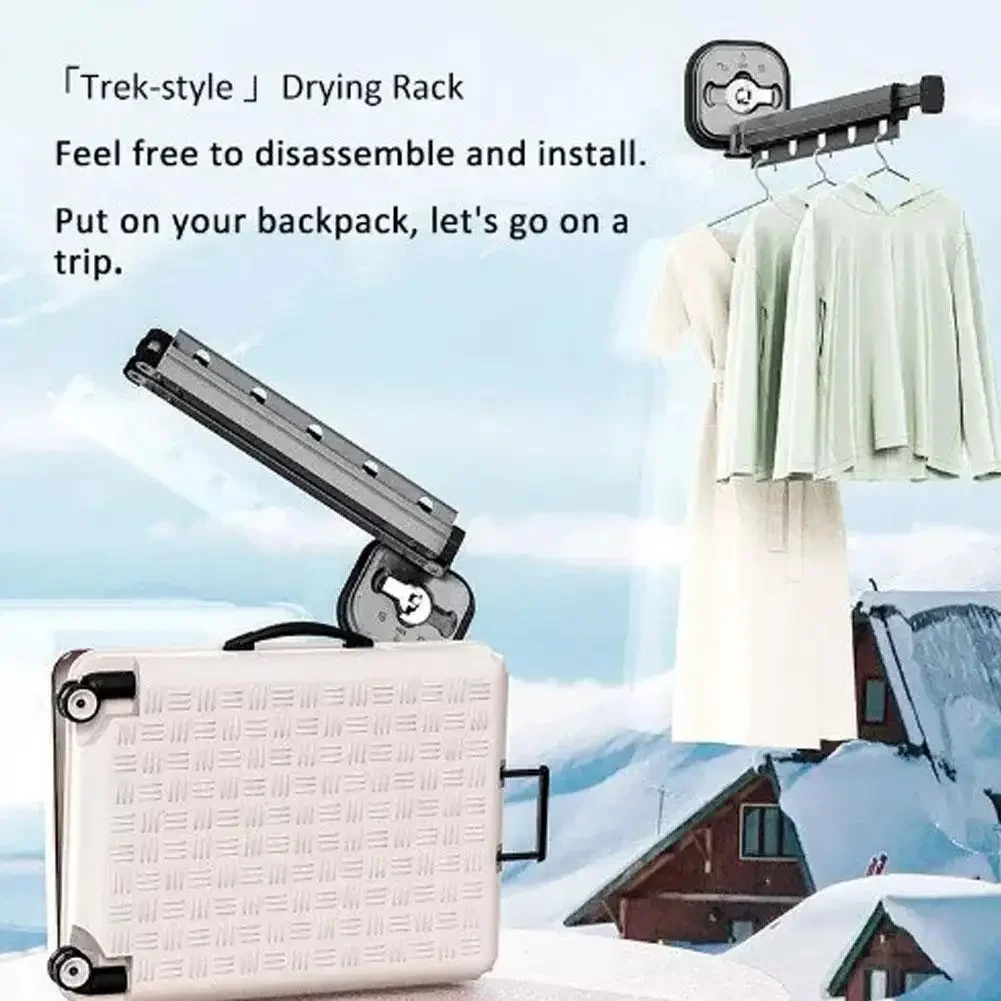 

Folding Clothes Drying Rack Balcony Punch-free Suction Rod Telescopic Window Cup Invisible Clothes Drying Household C0R2