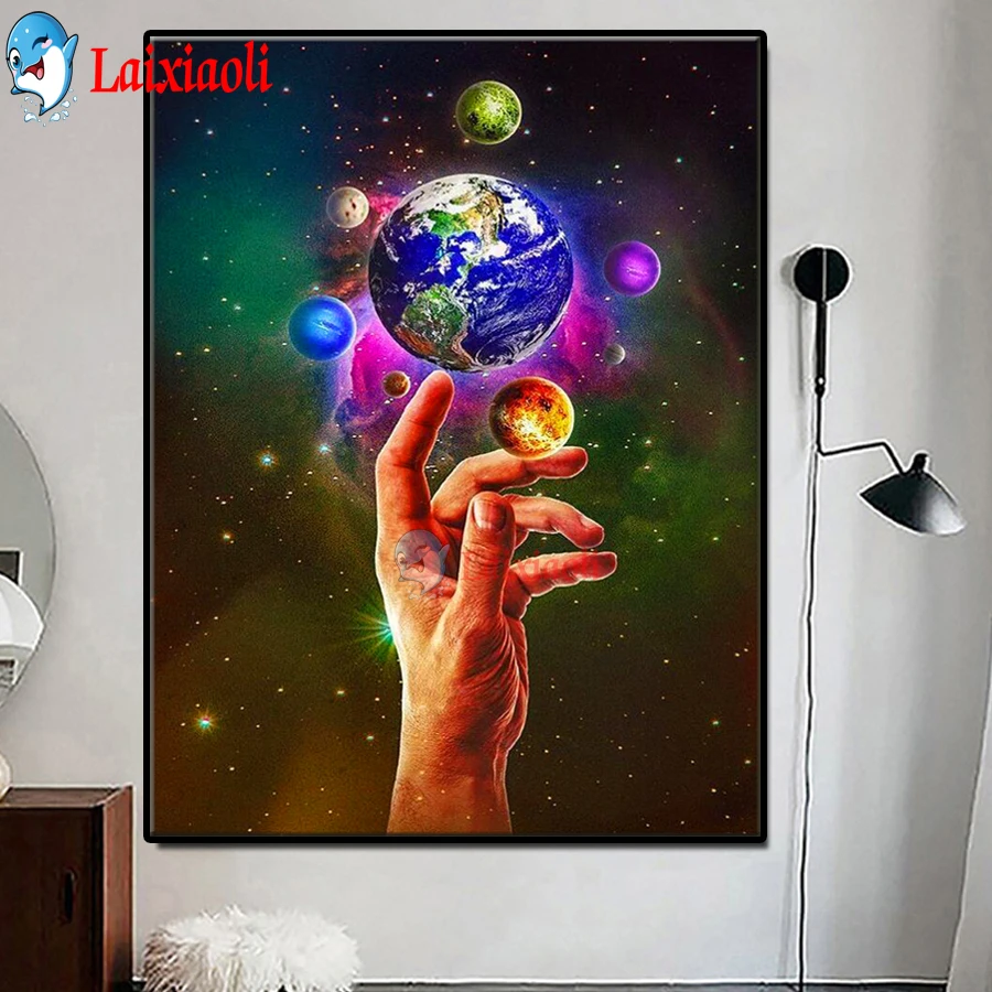 5D Planet, universe, space with hand Diamond Painting Photo Custom Full Square Diamond Embroidery Cross Stitch Kit Mosaic Art