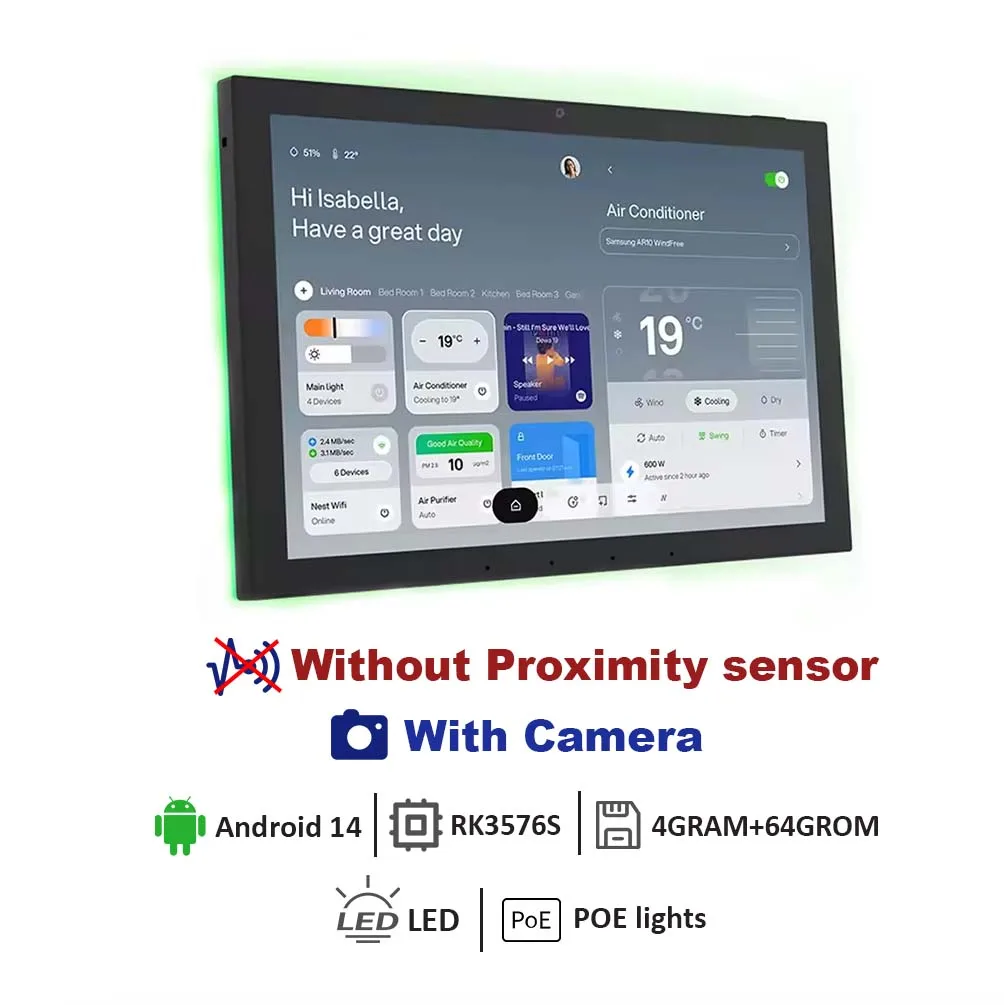 Wandgemonteerde 10 inch Android 14 Smart Home Controller, soepele 4G 64G touchscreen tablet, Tuya Home Assistant, POE, WiFi, BT, RS485, DC-ingang