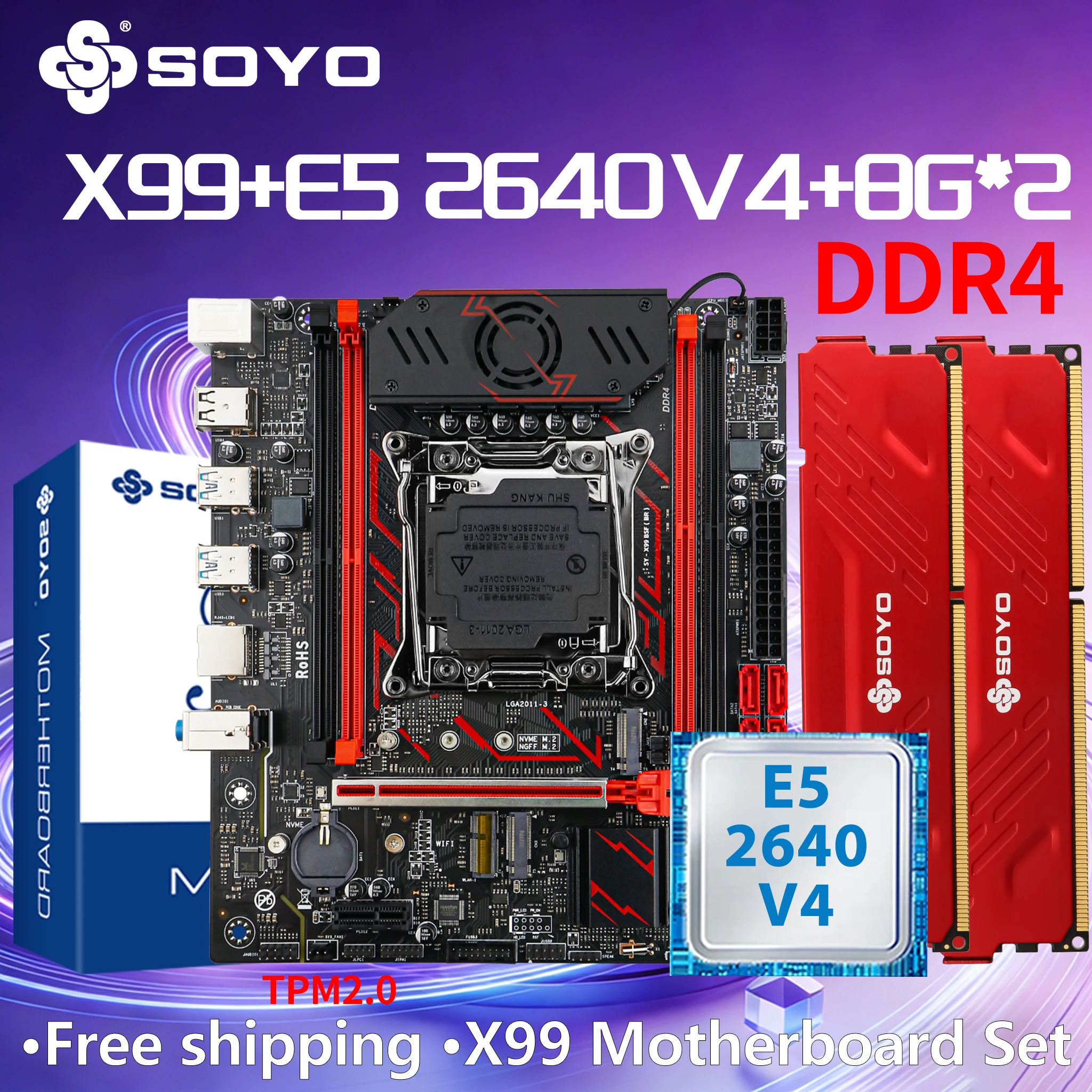 SOYOGaming-MotherboardX99BSFC612IntelKitXeonE52640V4CPUDDR4RAM16GB=8G*22133MHzLGA2011-3TPM2.0PCIE3.0x16SATA3.0-AliExpress