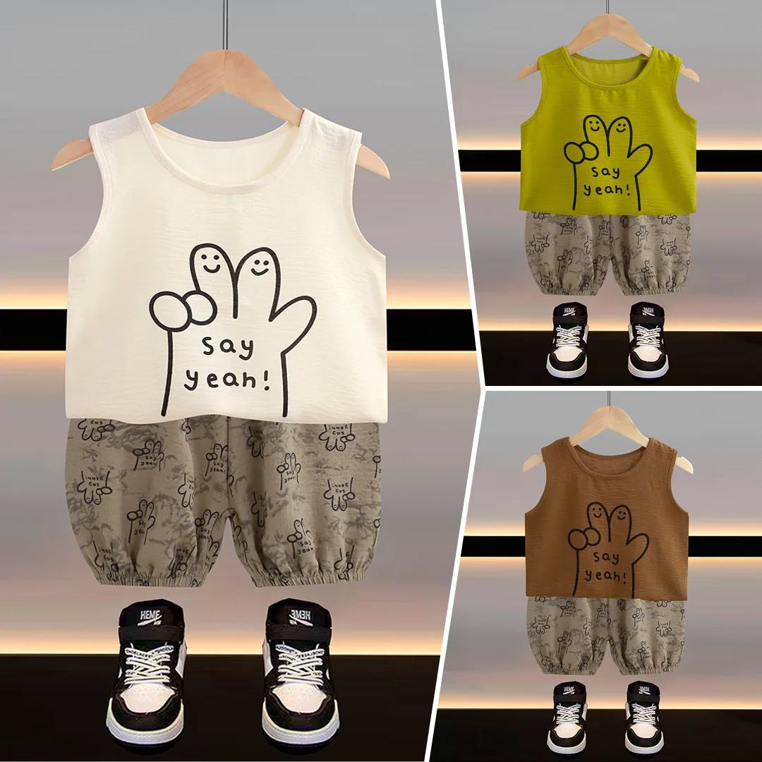 

Baby Girls Boys 2PCS Summer Outfits Sleeveless Letter Print Tops +Shorts Set Infant Clothes