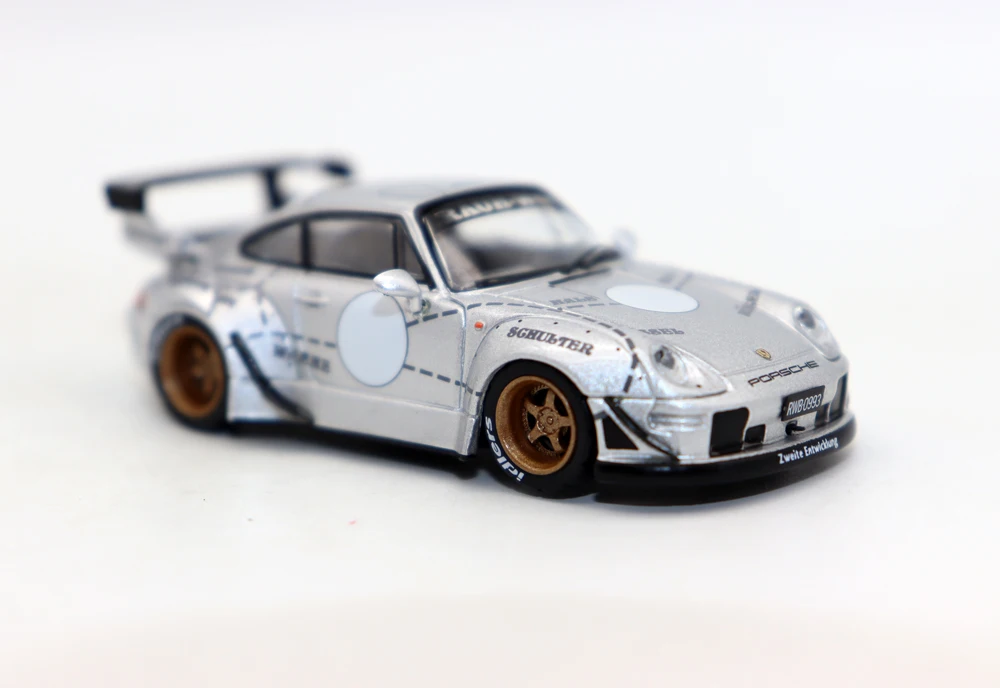 シルバーレース車ダイキャストモデル、シミュレーション合金玩具、コレクションギフト、新しい、rwb 993、1:64