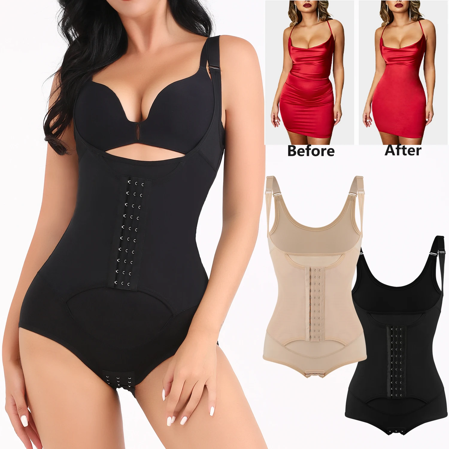 

2 In 1 Sexy Thongs Bodysuit Shapewear Women Full Body Shaper Waist Trainer Corset Sweat Belt Tummy Control Shaping Underwear New