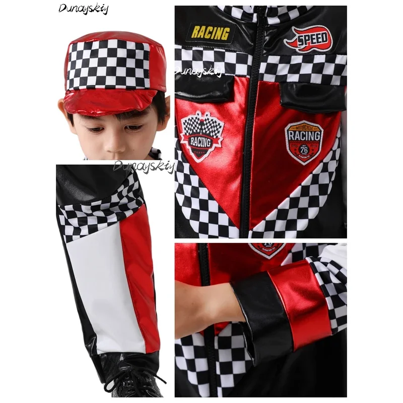 DY20F1 Bestuurder Autoracen Racer Cosplay Kostuum Set Aankleden Halloween Party Kerstcadeau Hoed Costumized Outfit Kinderen Kinderen B