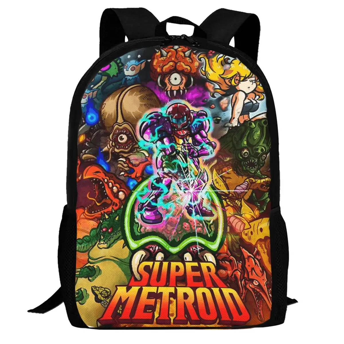 Super Metroid Large Game Backpack Daypack Large Capacity Boys Girls BookBag School Bag Shoulder Bags for Men Women