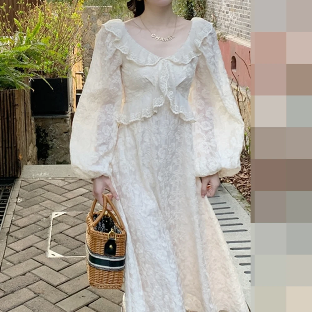 

Mermaid princess summer new retro ruffle edge embroidery slim chic dress Hong Kong flavor retro chic skirt
