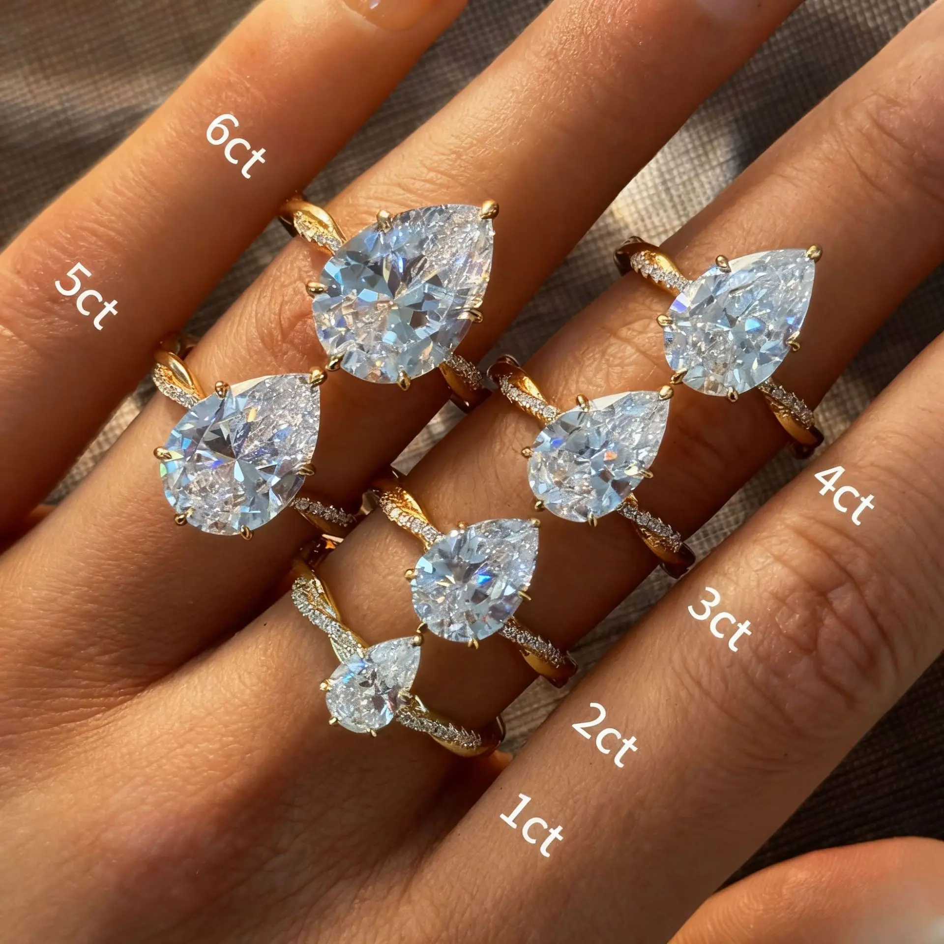 MuShan Jewelry Large Carat Diamond Ring Hot Sale 1 2 3 4 5 6 Carat Water Drop Pear Wedding Ring S925 Sterling