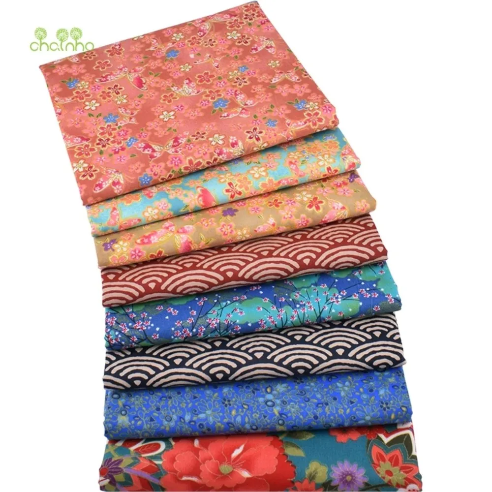 Chainho,Printed Twill Weave Cotton Fabric,DIY Quilting Sewing Textile,Patchwork Material,Bronzing Floral Cloth,2 Specification