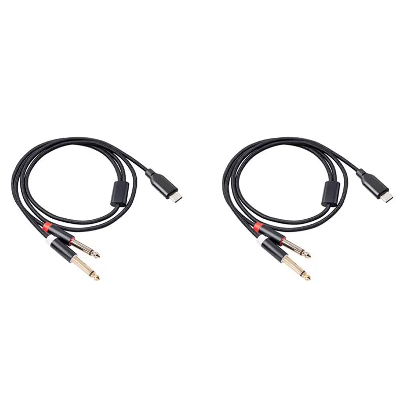 AS95 2X USB C to Dual 6.35mm Audio Stereo Cable Type C to 2 Mono 1/4 TRS for Smartphone Speaker