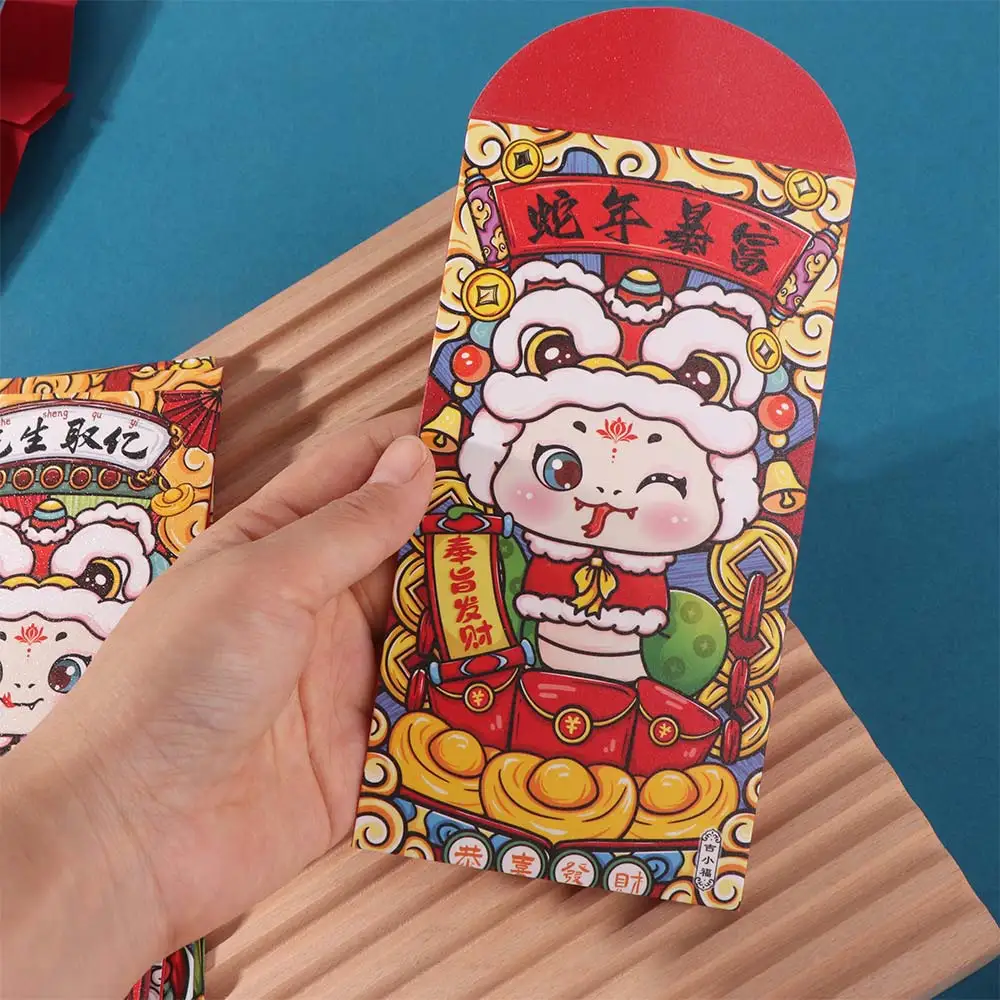 12Pcs Solid Chinese New Year Red Envelope Glitter Frosted Red Packet Mixed Pattern Rectangular Lucky Money Bag Year of The Snake