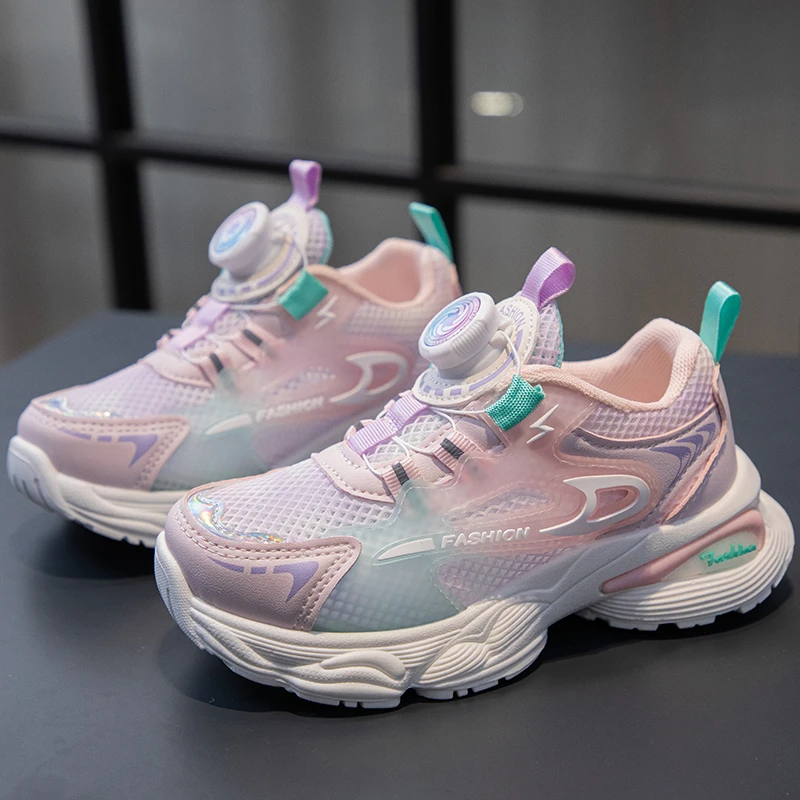 

2026 New Model Rotating Button Mesh Surface Breathable Sports Shoes - Student and Children's Anti-Slip Running Shoes