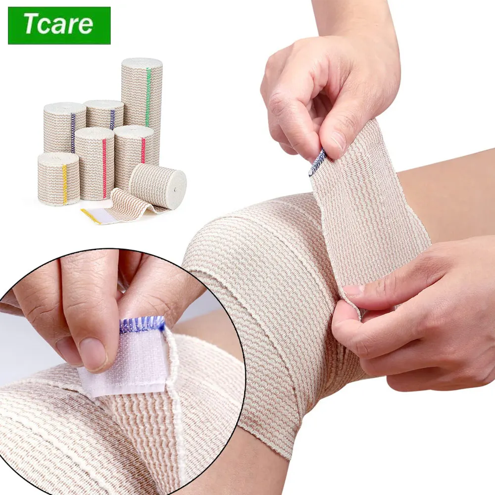 

Tcare Self-Closure Compression Wrap for Legs, Knees, Ankles, Wrists, Elbows, Shoulders - Premium Elastic Bandage - Athletic Wrap