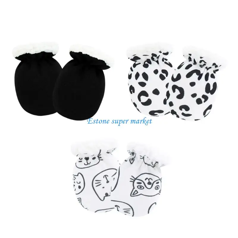 

090B 3 Pair Infant Protective Hand Covers Lovely Baby Mittens Breathable Warm Gloves for 0-24M Boys Girls