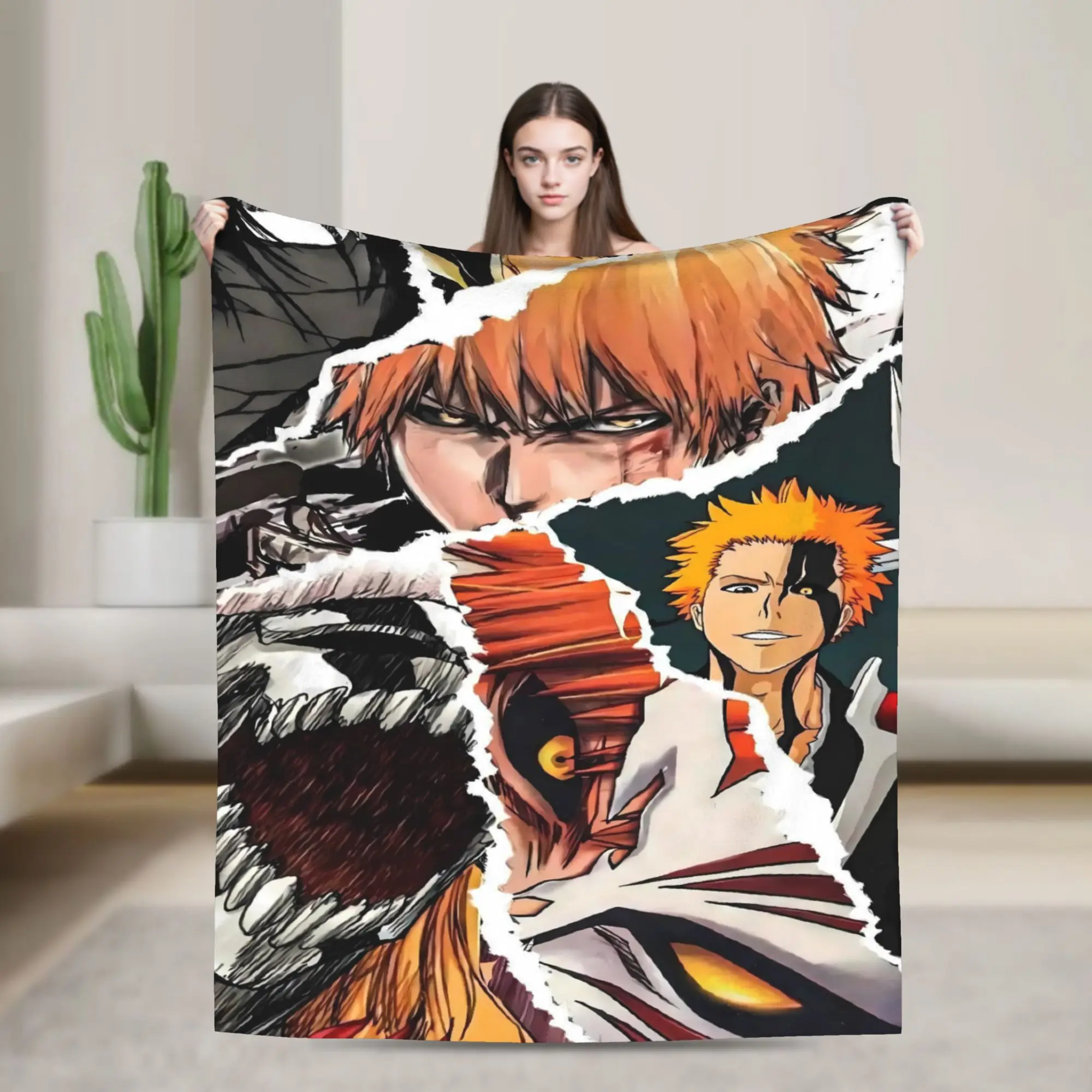 Ichigo Hollow Mask Battle Warm Soft Blanket Bleached Picnic Plush Throw Blanket Funny Bedroom Flannel Bedspread Sofa Bed Cover