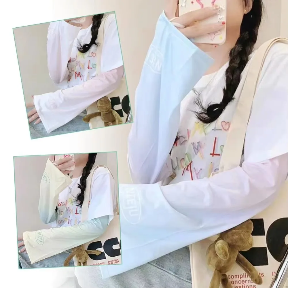 1pair New Gradient Color Arm Cover Loose Fit UV Protection Arm Sleeves Ice Silk Ice Sleeve Summer