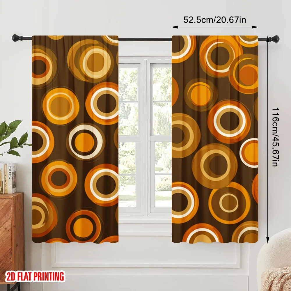 2pcs,2D plane printing Light Filtering Curtains Retro Orange Circles Versatile 100% Polyester (without rod) Gifts Ldeal for
