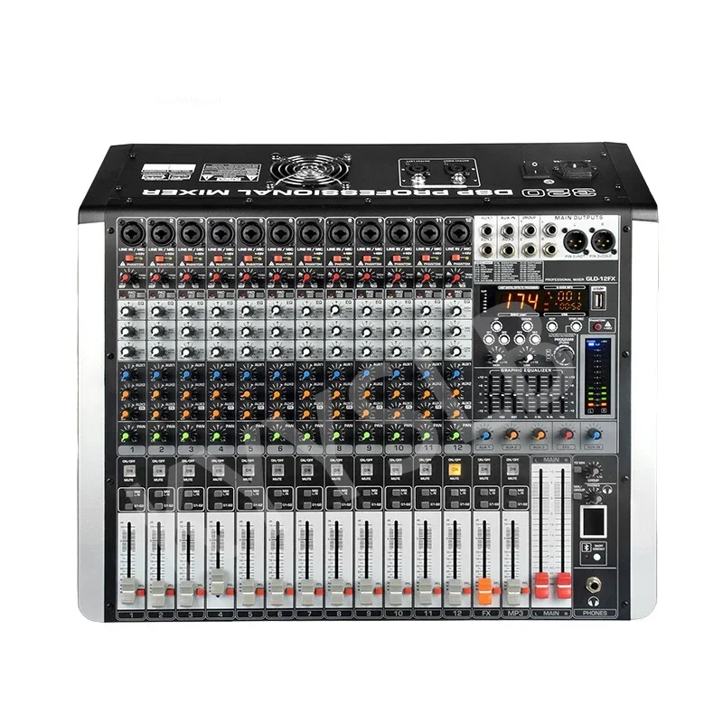 

12 Channel Amplifier DJ Mixer Controller Wireless Microphone All-in-one Machine Blueteeth Music Audio Sound Cards Mixers