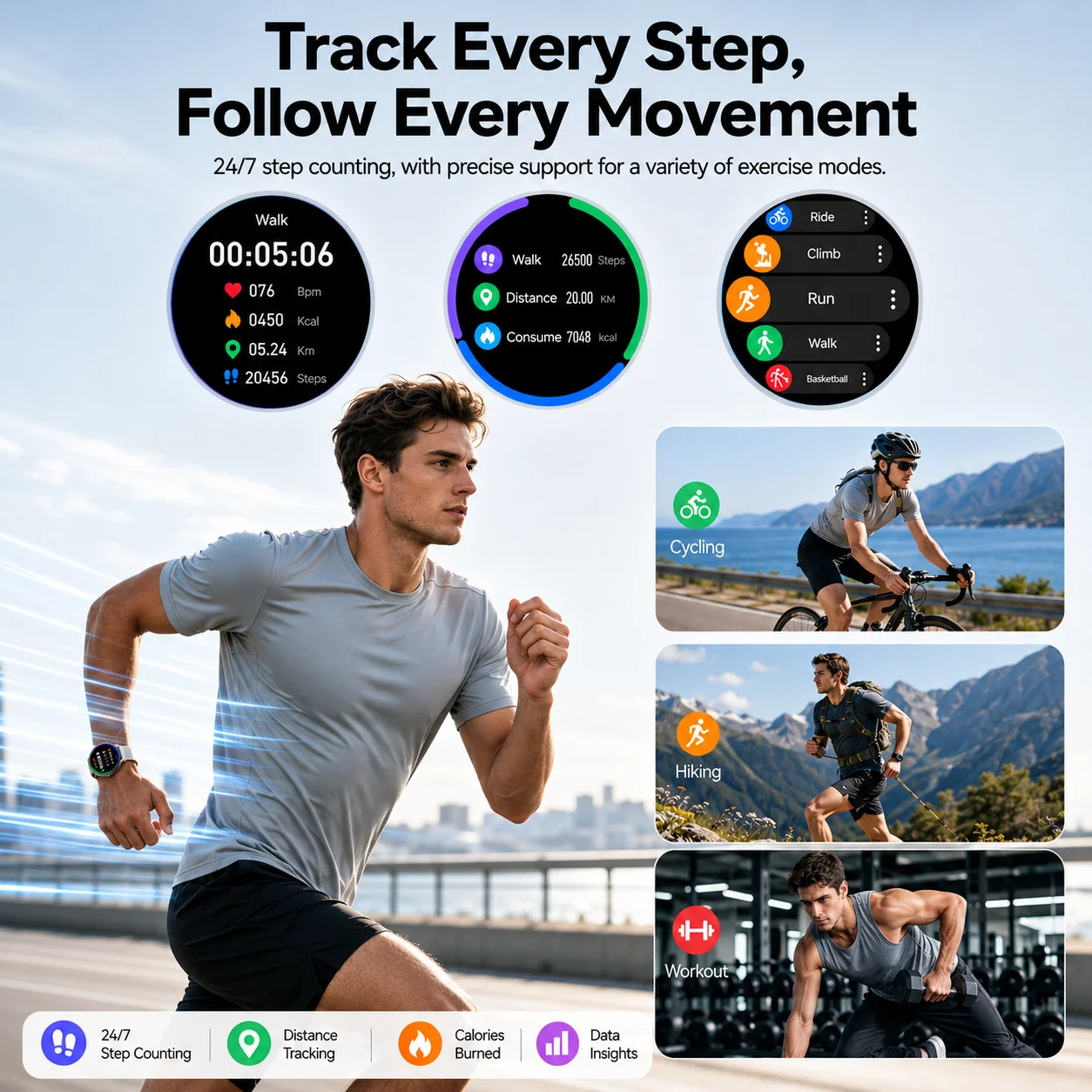 LAXASFIT Smart Watch 1.46" HD Gesture Answer SOS Bluetooth Call Heart Rate Monitor Fitness Tracker Sports Gift for Men Women gallery 4
