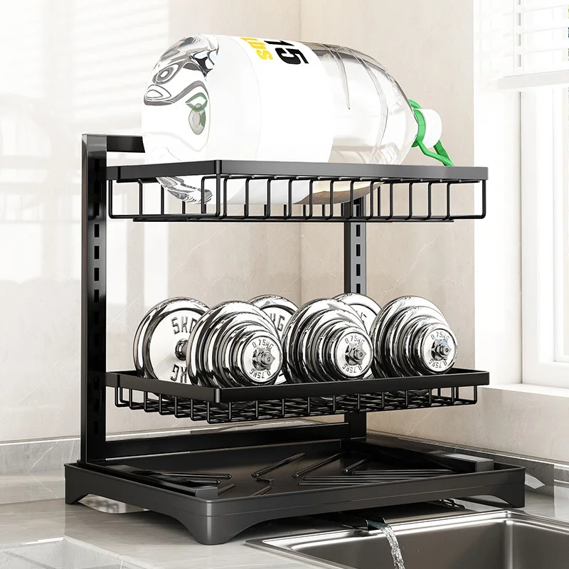 2 Tier Dish Drying Rack With Drainboard Kitchen Sink Organizer with Chopstick Cage Tableware Storage Basket with Towel Rack