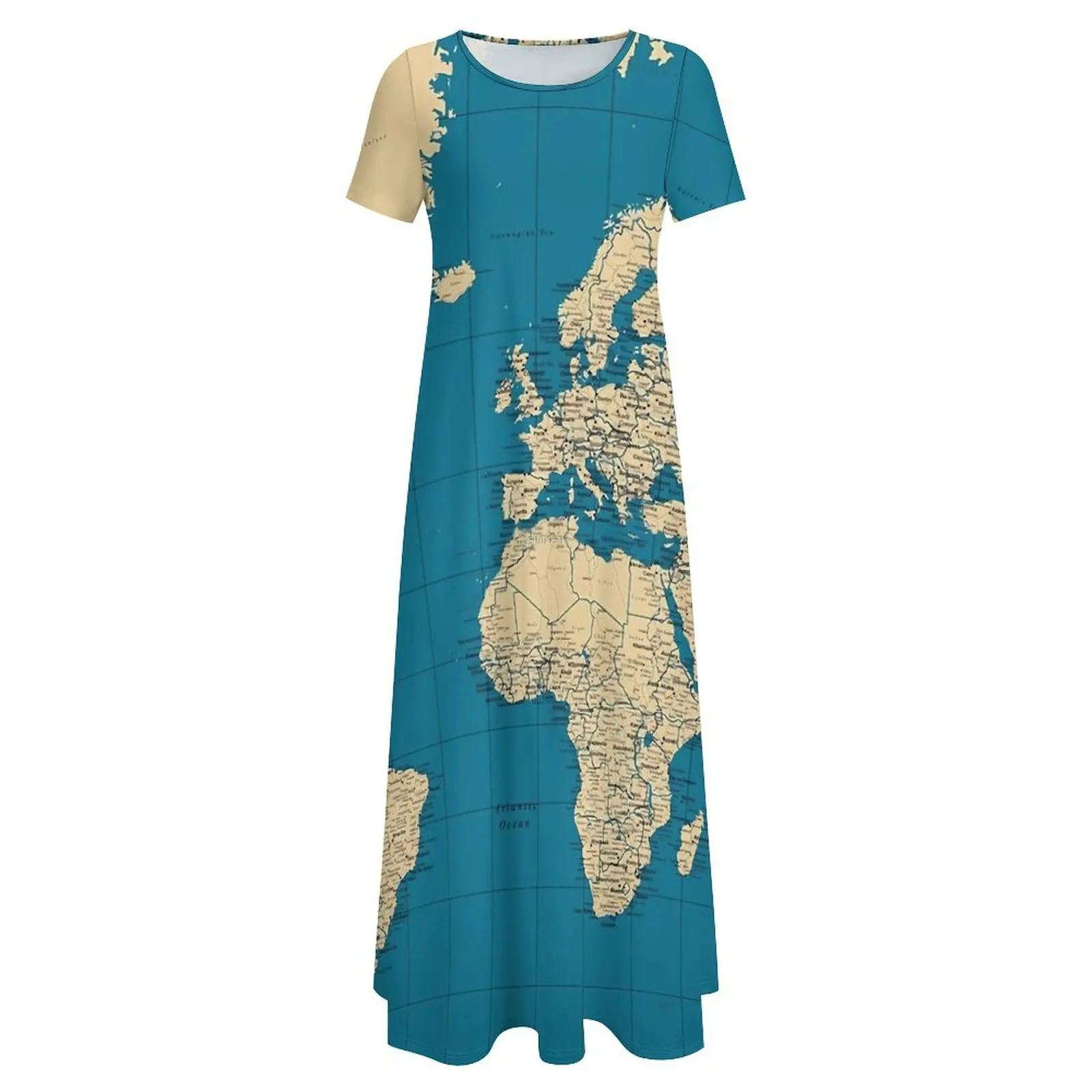 Mappa del mondo Abito Città Strade Laghi e fiumi Divertenti Boho Beach Abiti lunghi Abito lungo elegante femminile 5XL 6XL 7XL