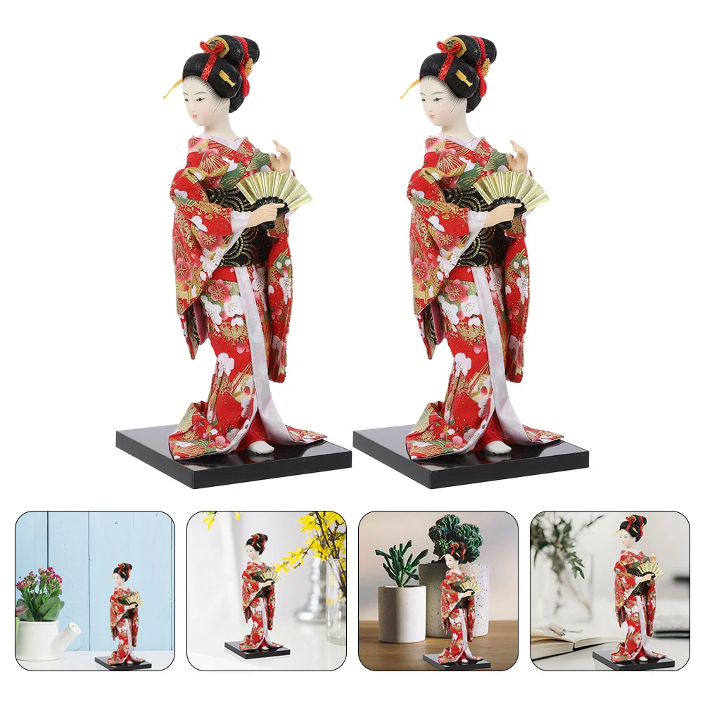 2 Pcs Style Desktop Adornment Maiko Geisha for Home Silk Cloth Decorative Ornament Kabuki