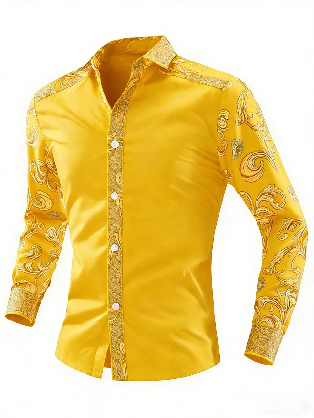 Spring New Arrival Men's Light-colored Long-sleeve Shirt Natural Plant Printed White Shirt Hawaiian Vacation Party Mens Clothing