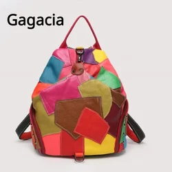 GAGACIA New Multi Color Women's Backpack Soft Patchwork Leather Handbag Large Capacity Travel Bag Fashion Schoolbag Girl Purse