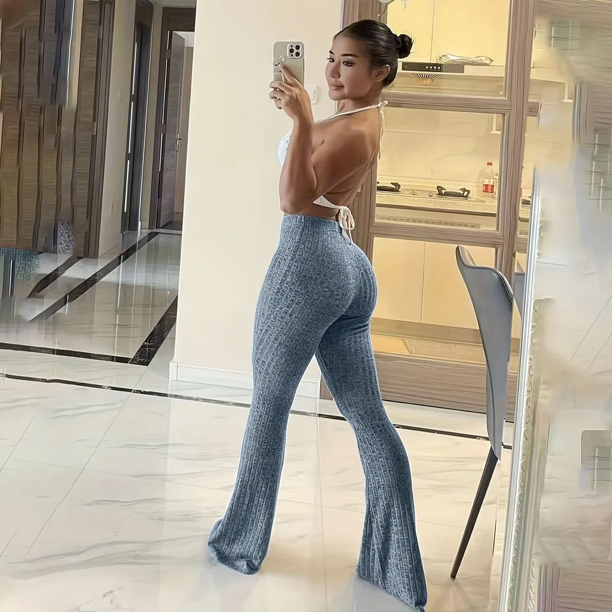 Dünne Hohe Taille Capris Sexy Bell-Bottom Flare Strumpfhosen Solide Heißer Y2k Frauen Kleidung E Mädchen Ästhetische Mode Streetwear Frau Hosen