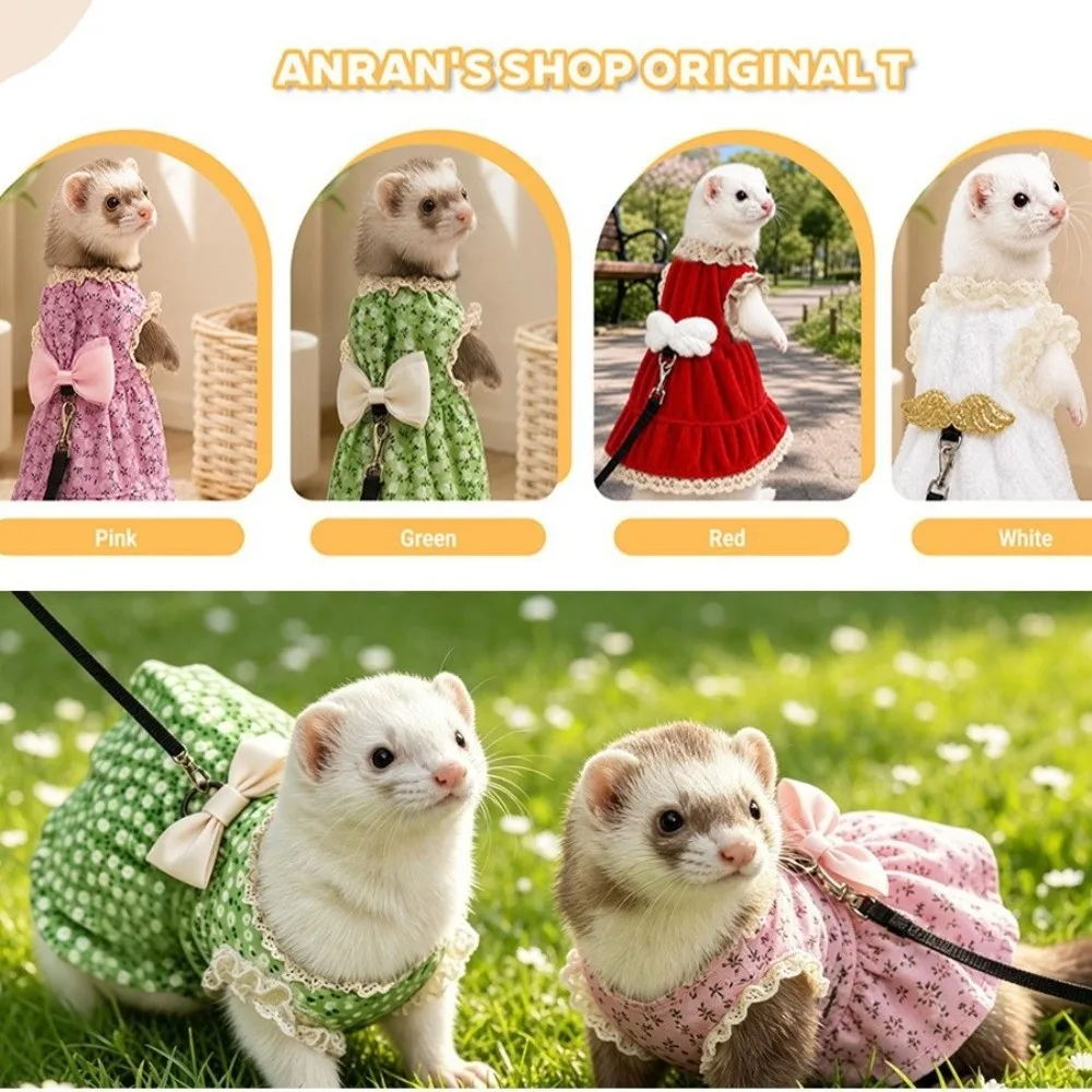 Fashion Adjustable Ferret Vest Harness Soft Berber Fleece Ferret Traction Rope Escape-Proof Comfortable Ferret Dress Pet Walking - view 6
