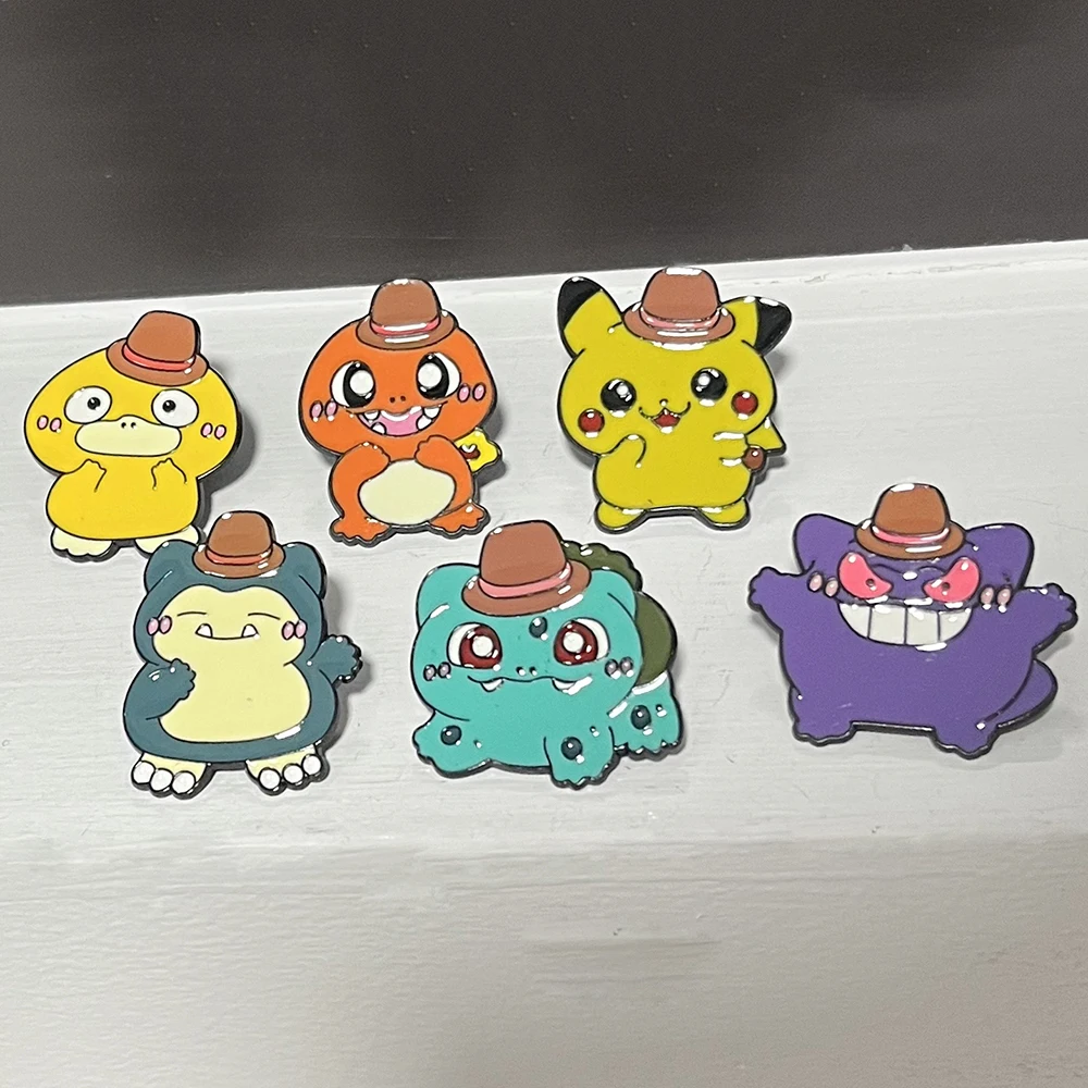 6pcs Anime Pokemon Enamel Pins Set Psyduck Gengar Pikachu Cosplay Brooches Unisex Backpack Jewelry Gift for Fans